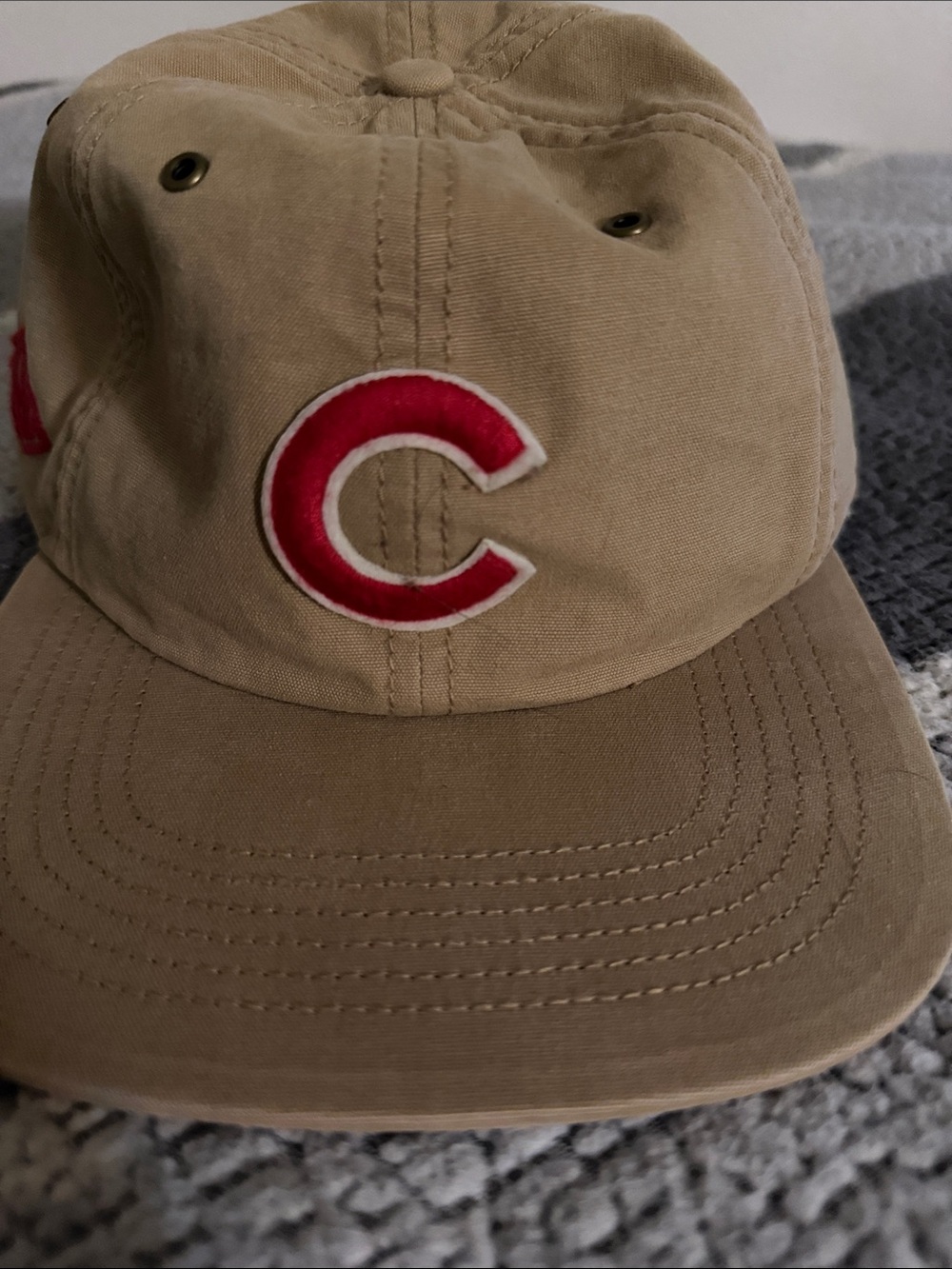 47 Kids Beige Baseball Cap with Red 'C' Patch